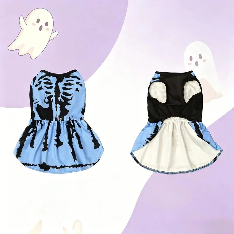 Halloween Light Blue Skeleton Pet Dress
