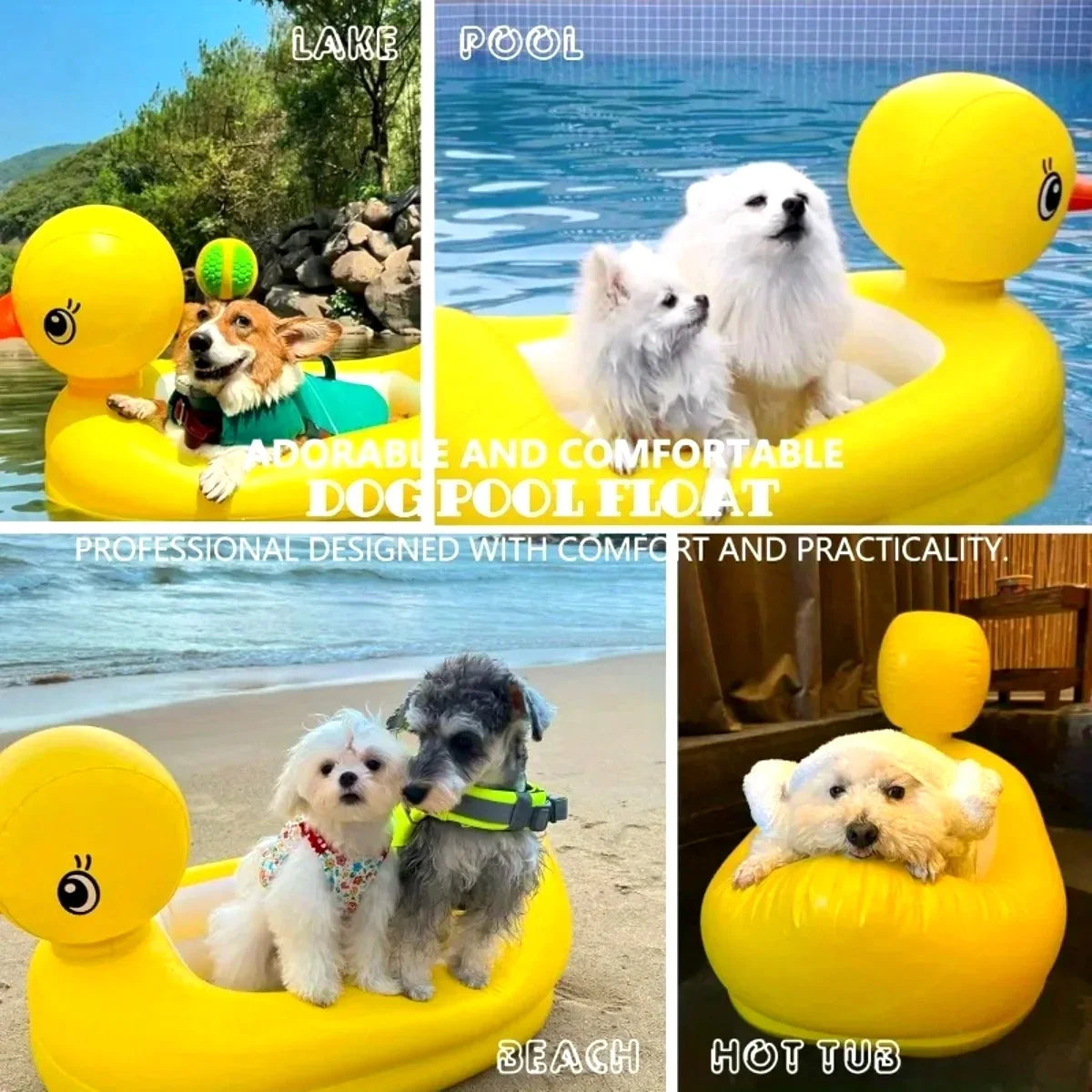 Dog Pool Float Inflatable Yellow Duck for Small Pets