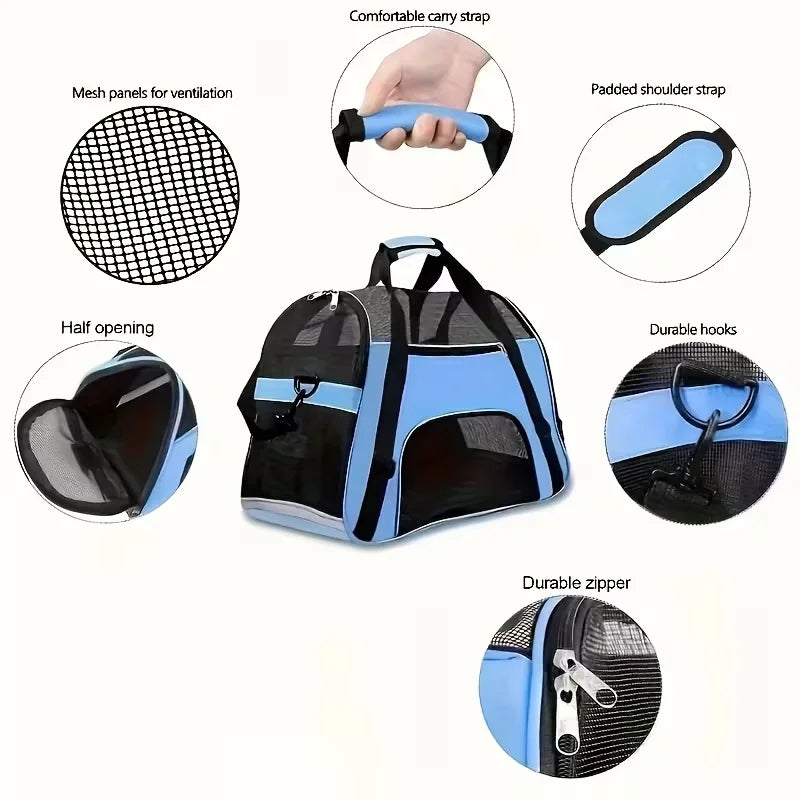 Sturdy Ventilated Travel Pet Carrier in Blue