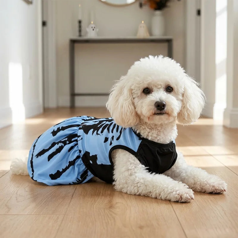 Halloween Light Blue Skeleton Pet Dress