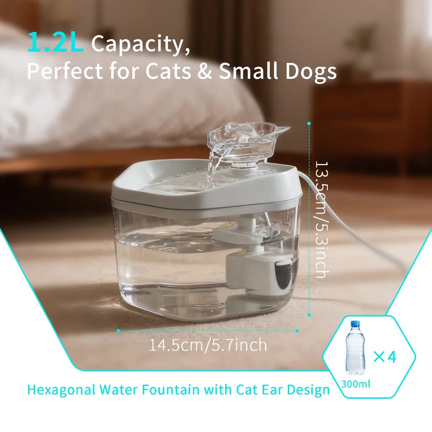 Pet Drinking Fountain, USB Powered - Suitable for Cats/Small to Medium Dogs