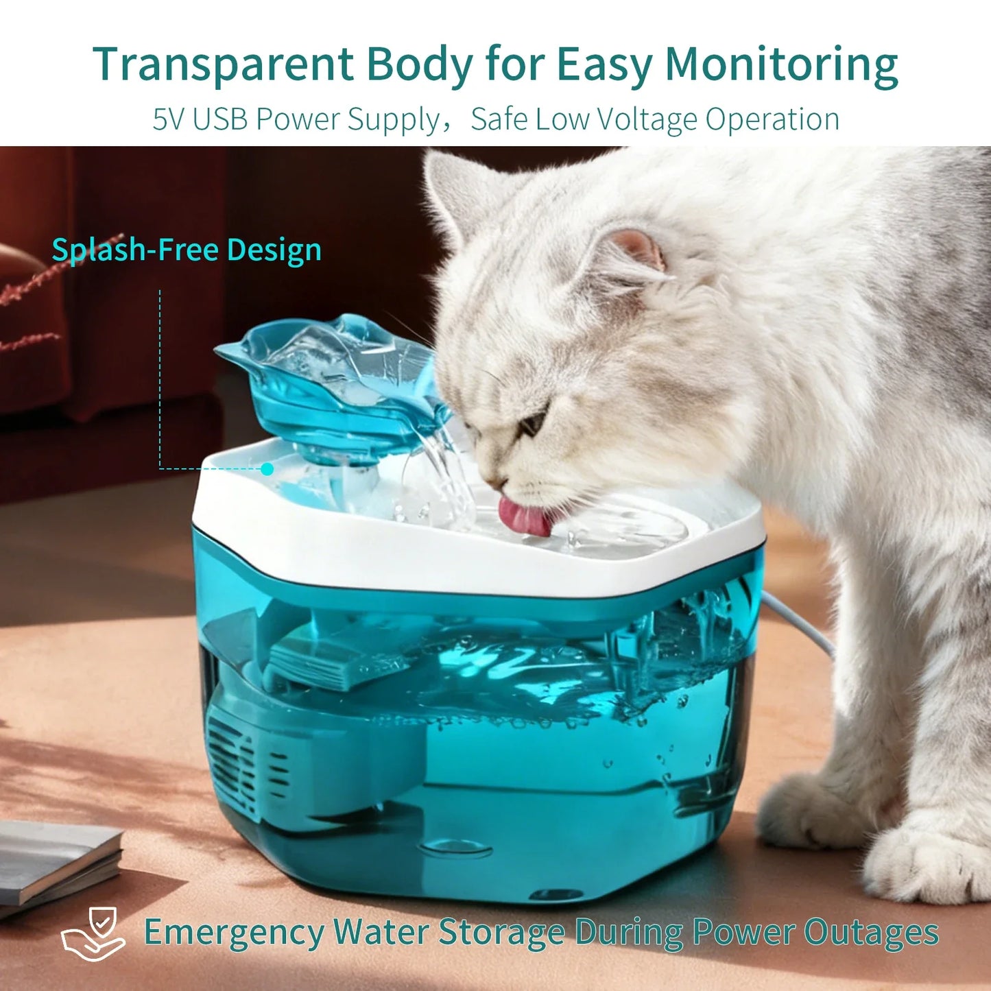 Pet Drinking Fountain, USB Powered - Suitable for Cats/Small to Medium Dogs