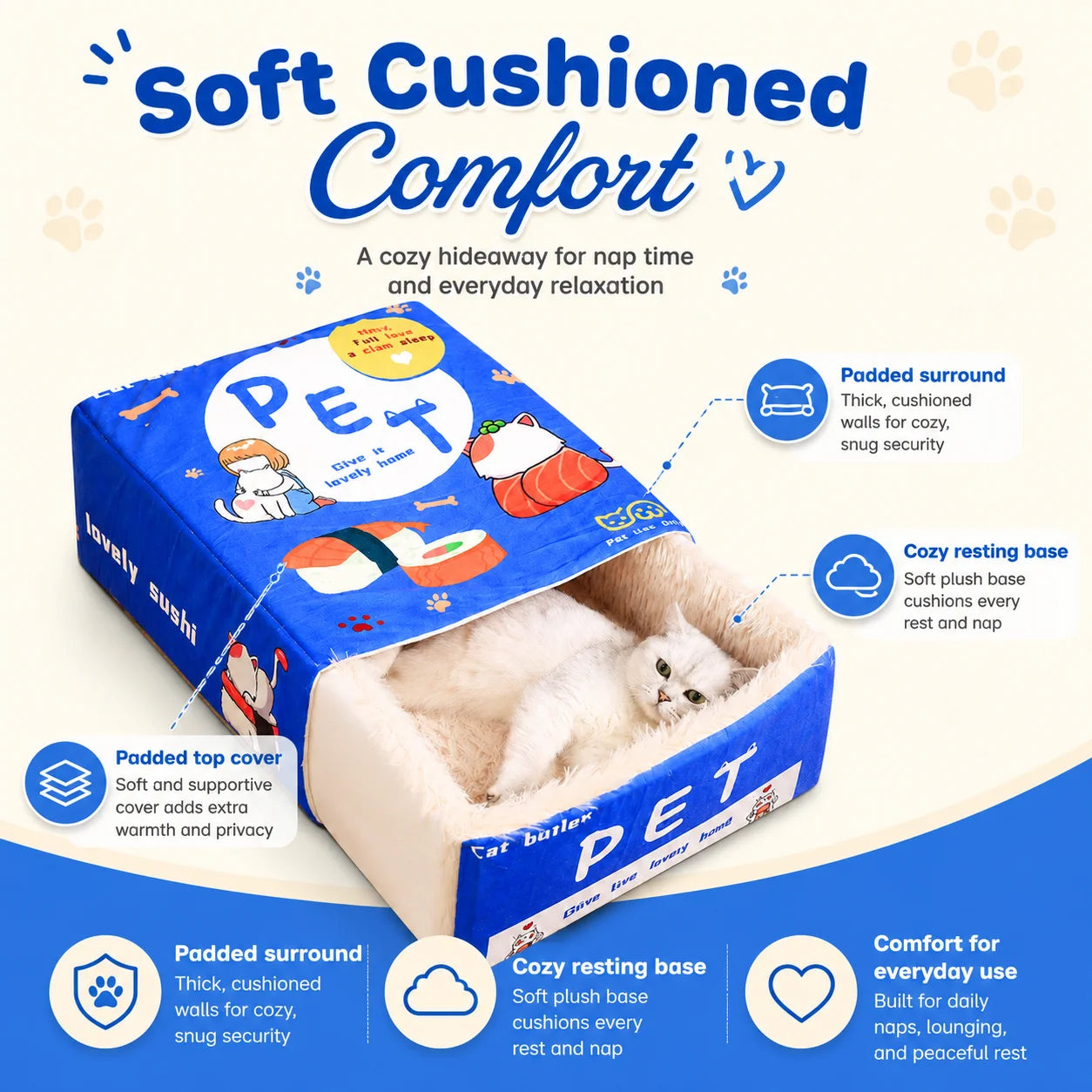 Semi-Enclosed Cute Cozy Cat Bed