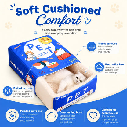 Semi-Enclosed Cute Cozy Cat Bed