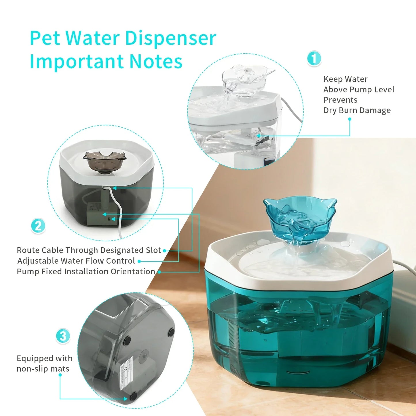 Pet Drinking Fountain, USB Powered - Suitable for Cats/Small to Medium Dogs