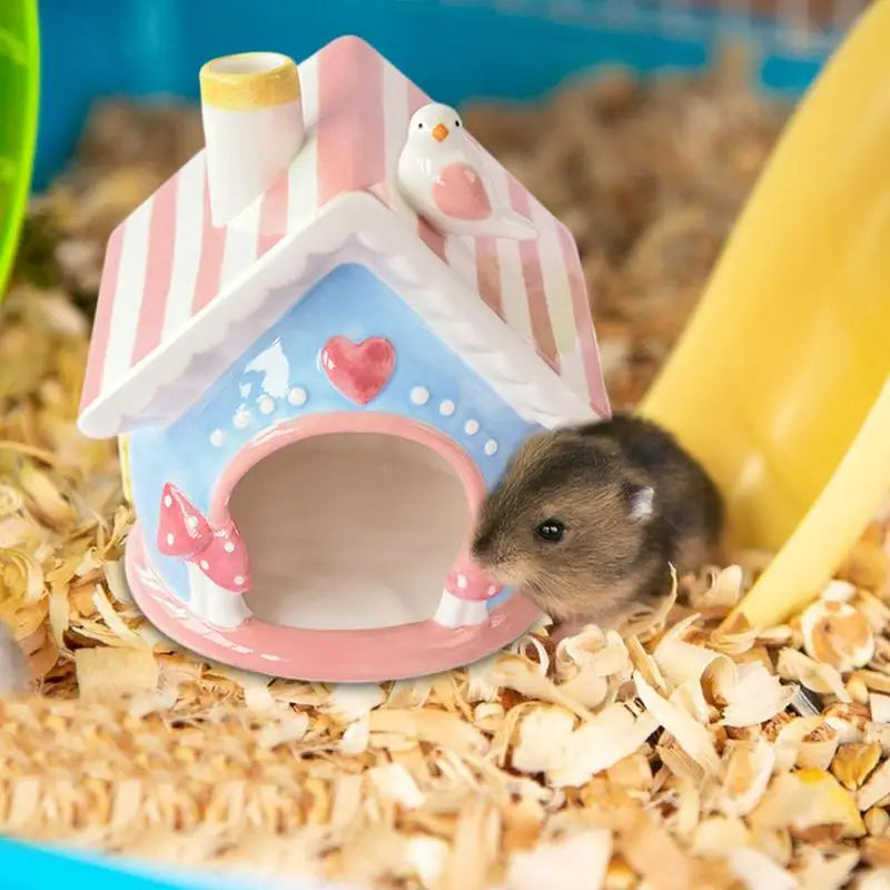 Adorable Ceramic Hamster Hiding Home