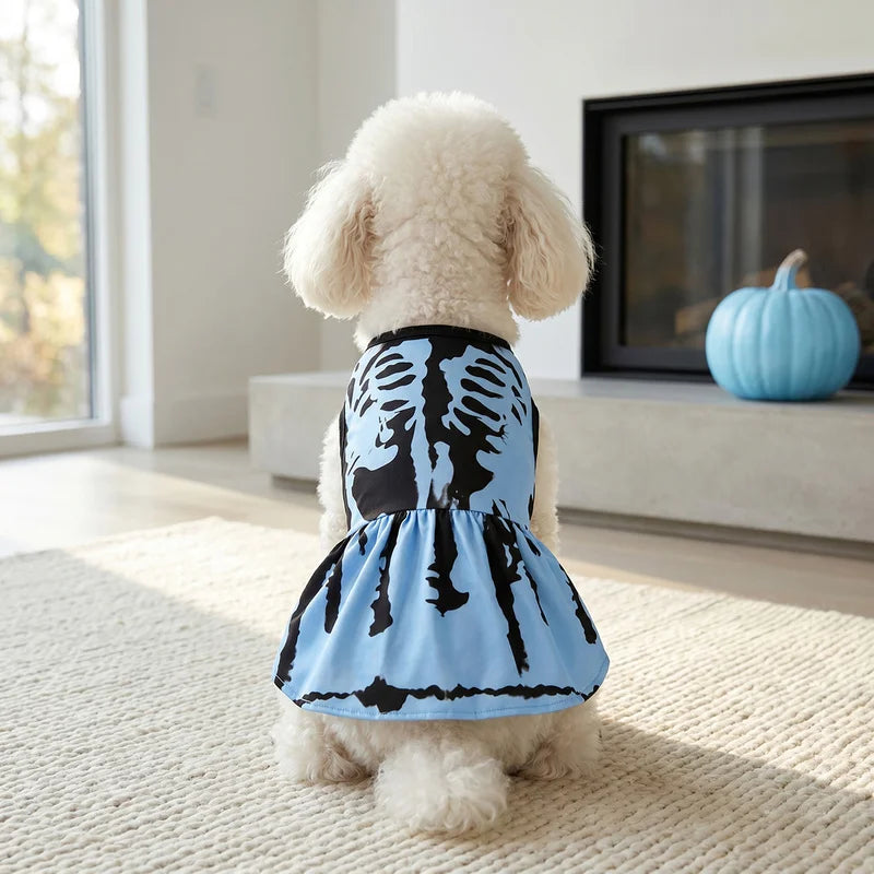 Halloween Light Blue Skeleton Pet Dress