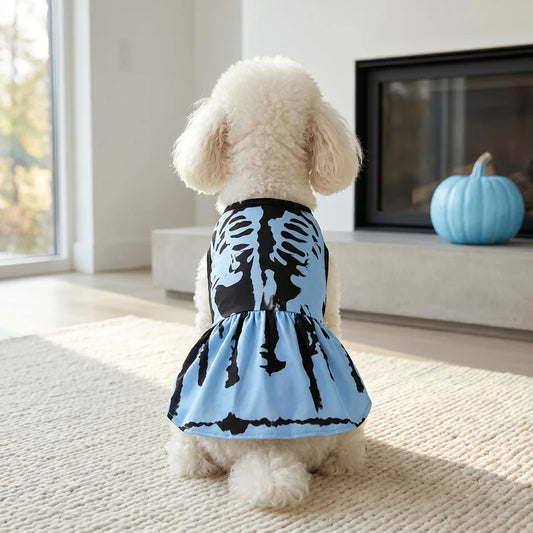 Halloween Light Blue Skeleton Pet Dress