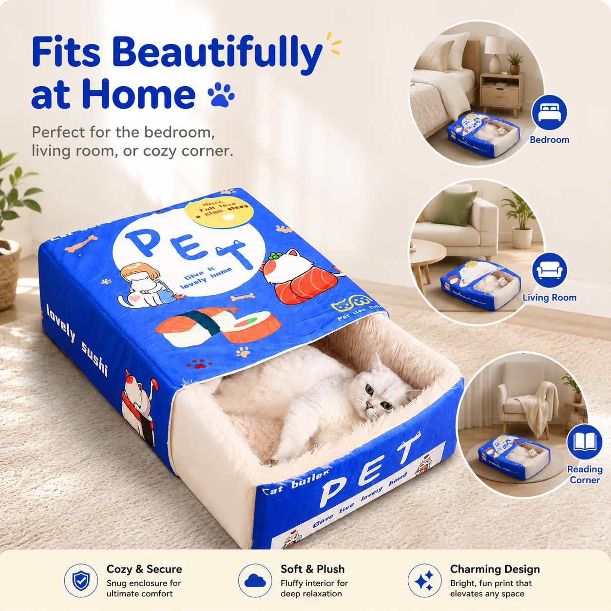 Semi-Enclosed Cute Cozy Cat Bed