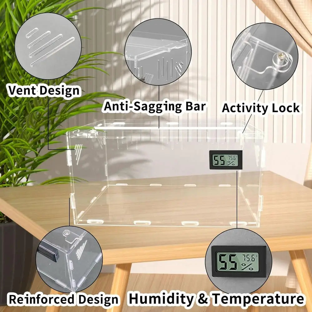 Acrylic Reptile Habitat with Thermometer