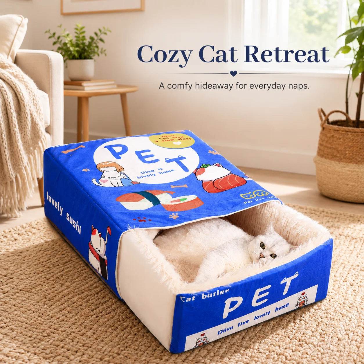 Semi-Enclosed Cute Cozy Cat Bed