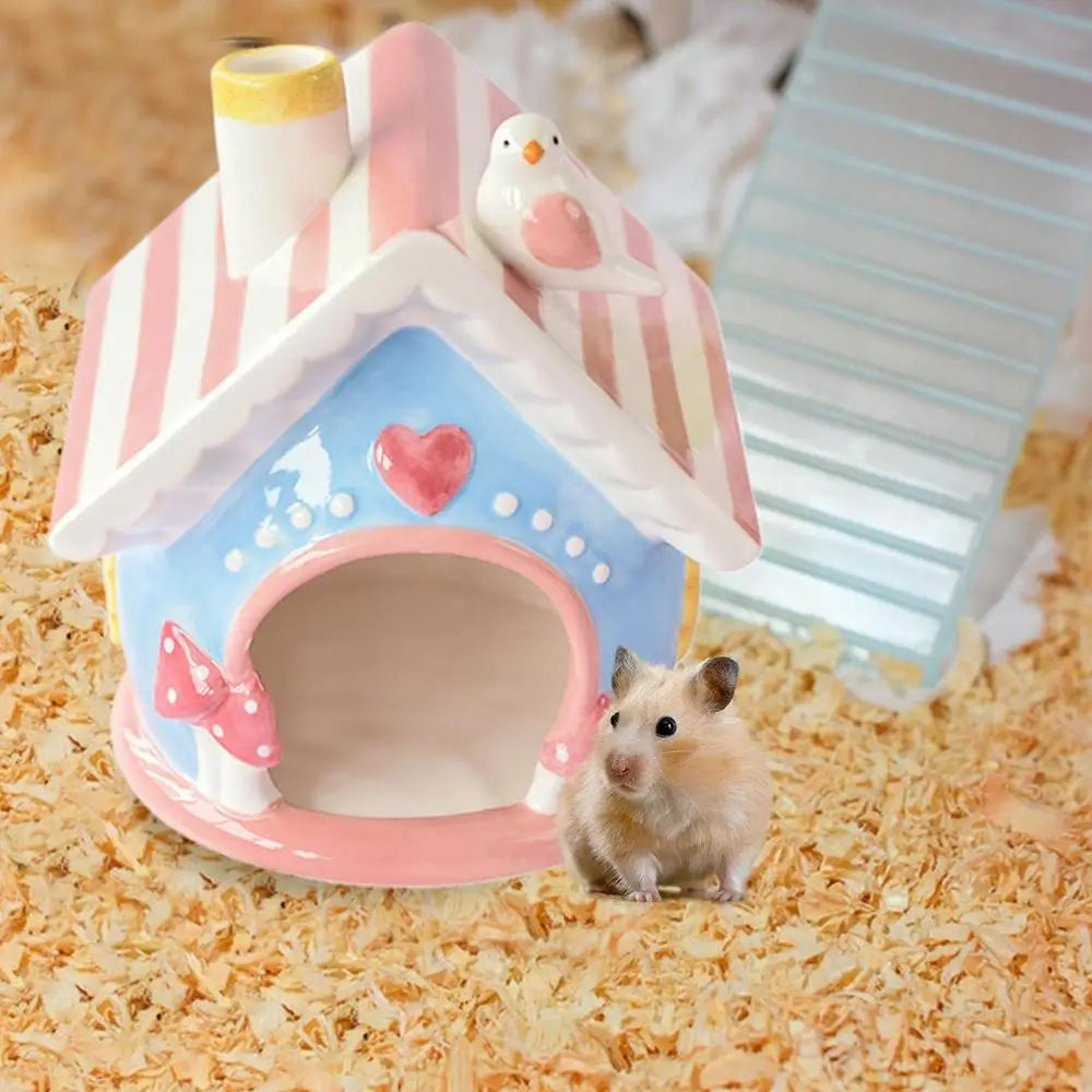 Adorable Ceramic Hamster Hiding Home